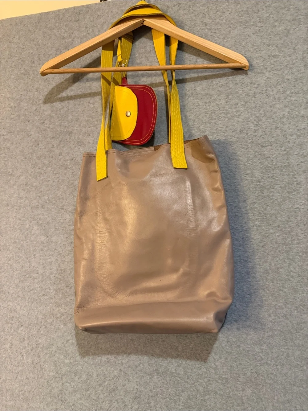 Colorblock Leather Tote with Yellow and Red Accents